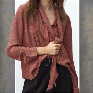 Massimo‎ Dutti Geometric Foulard Bow Tie Blouse - 100% Viscose - Size 12